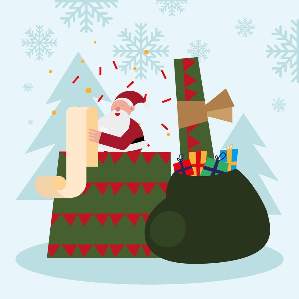 santa claus with gifts bag in gift christmas character vector