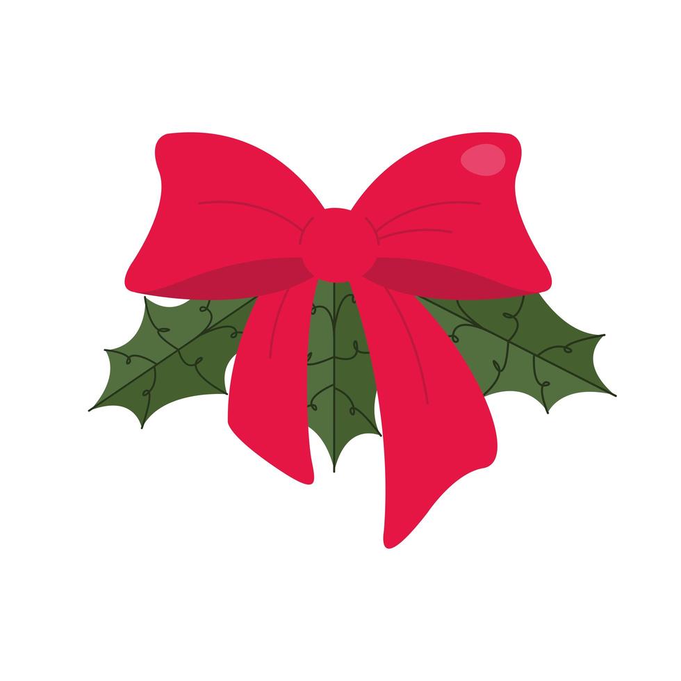 happy merry christmas bow with leafs vector