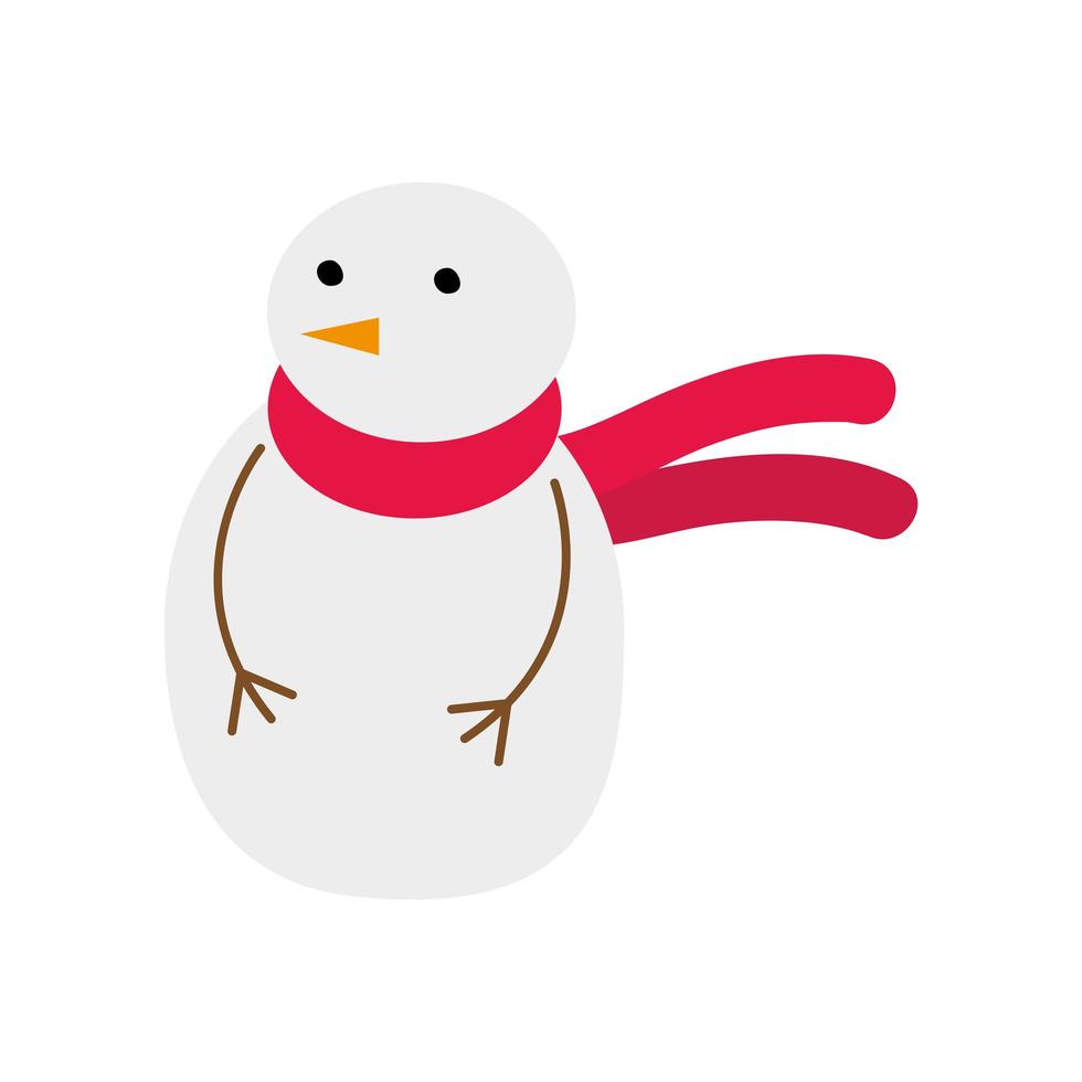 happy merry christmas snowman wearing scarf character vector