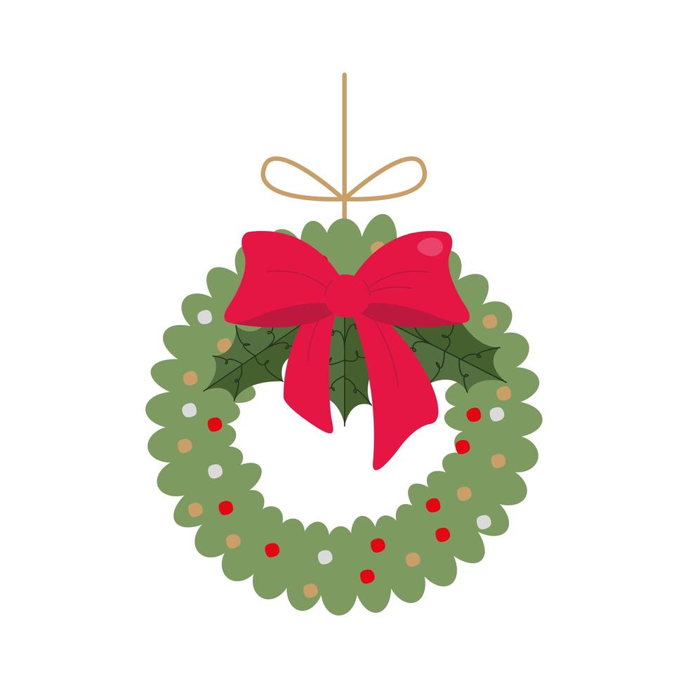 happy merry christmas crown with bow hanging vector