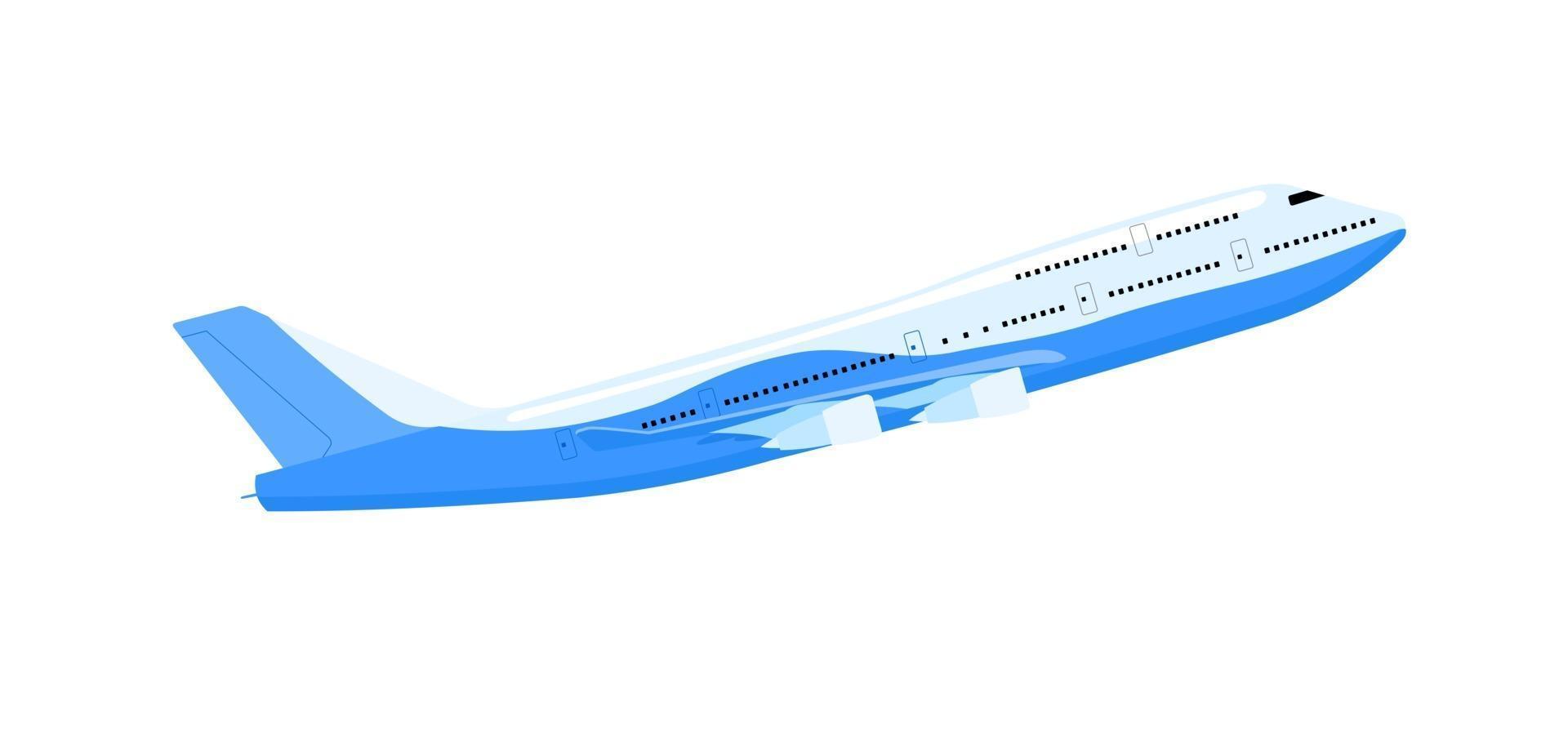 Airplane passenger frontal view. Airplane flight forward in the air. Passenger Transportation. Isolated vector illustrations on white background