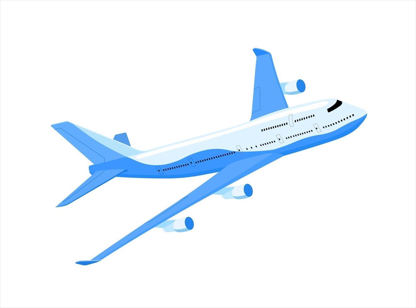 The passenger plane is taking off at an angle. Airplane flight forward in the air. Passenger Transportation. Isolated vector illustrations on white background