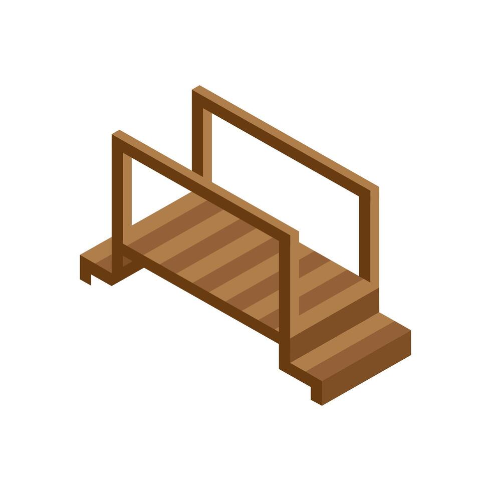 wooden bridge park Isometric style icon vector