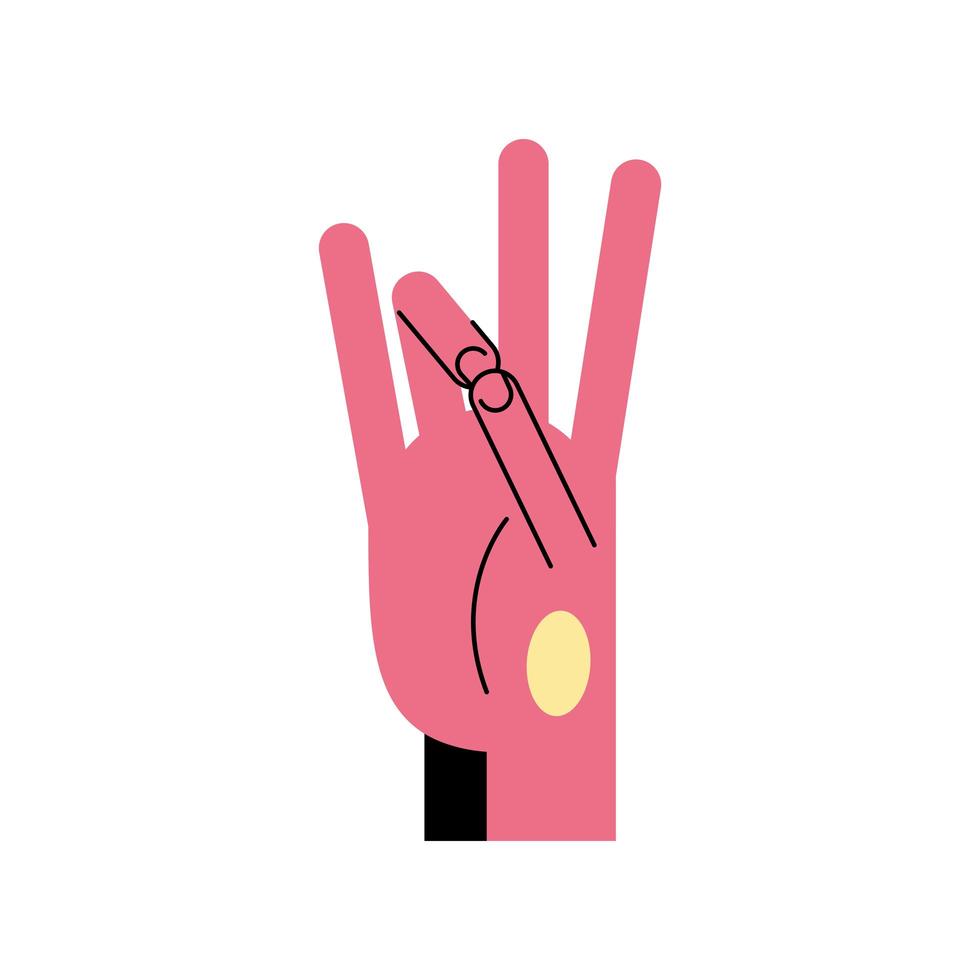 lenguaje de señas de mano siete línea de números y diseño de vector de icono de estilo de relleno