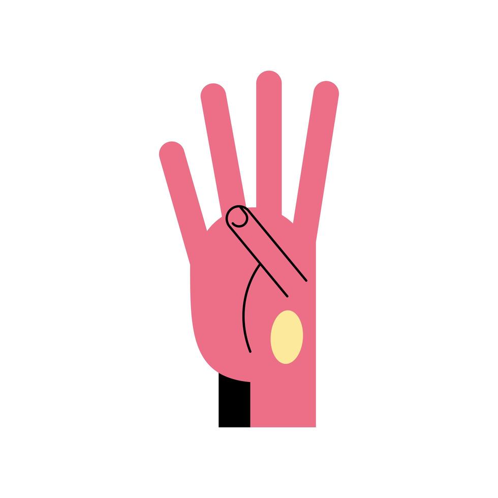 hand sign language four number line and fill style icon vector design
