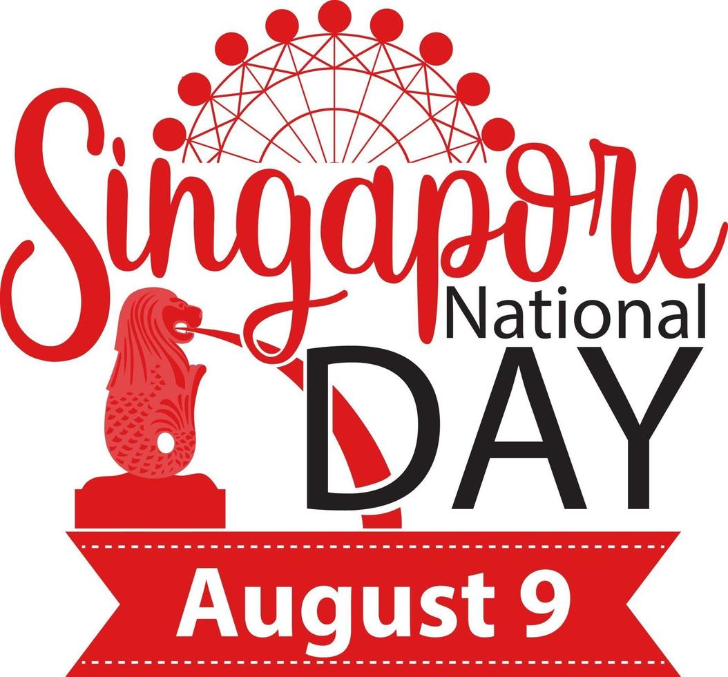 banner del día nacional de singapur con merlion emblemático de singapur vector