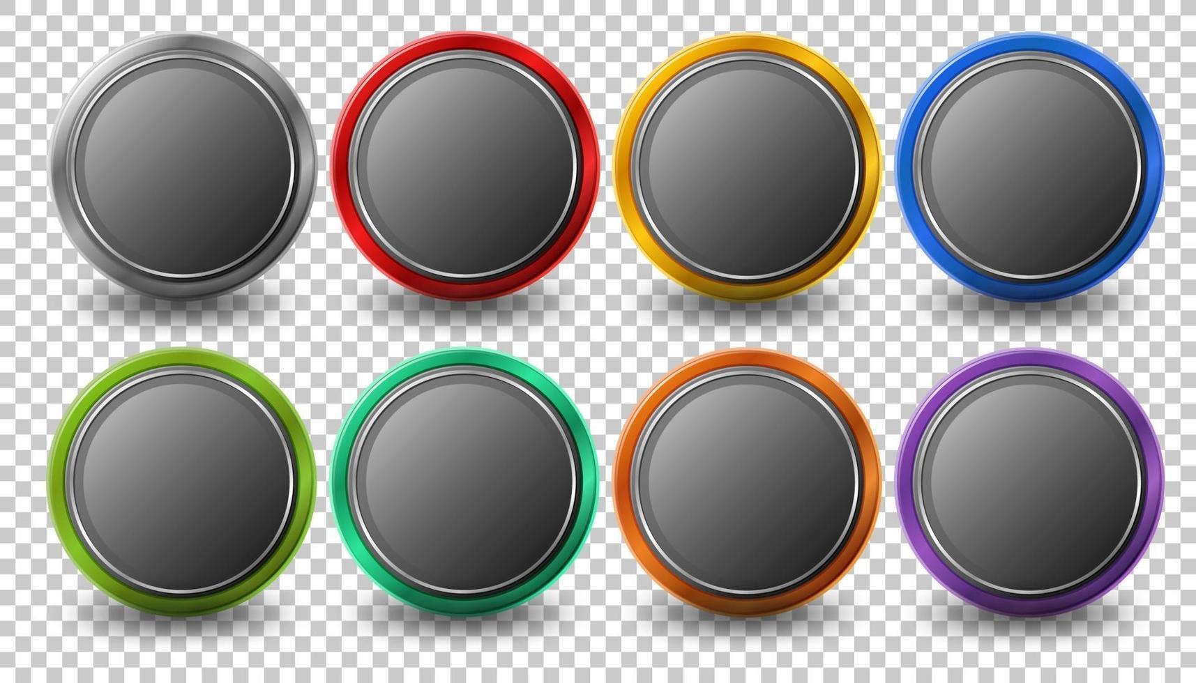 Set of rounded circle button with metal frame vector