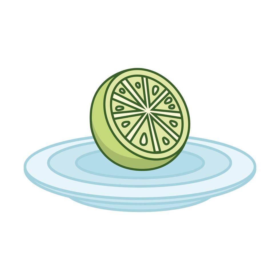Limón en plato fruta línea y relleno estilo icono diseño vectorial vector