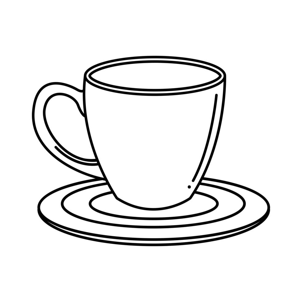 taza de té en el diseño de vector de icono de estilo de línea de placa