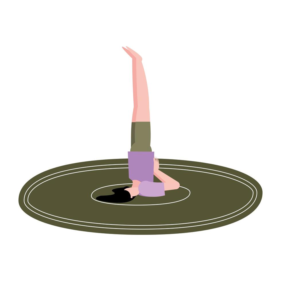 mujer haciendo yoga en la alfombra de diseño vectorial vector