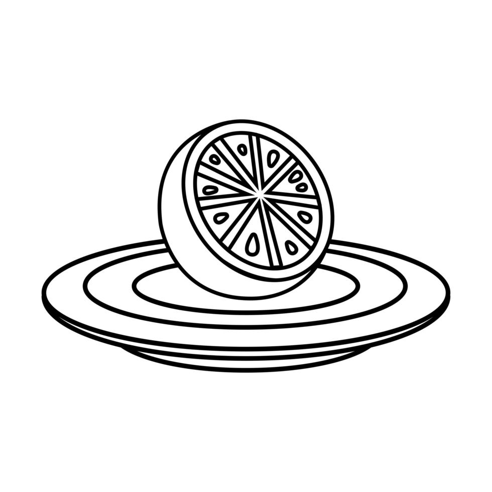 Limón en plato fruta línea estilo icono diseño vectorial vector