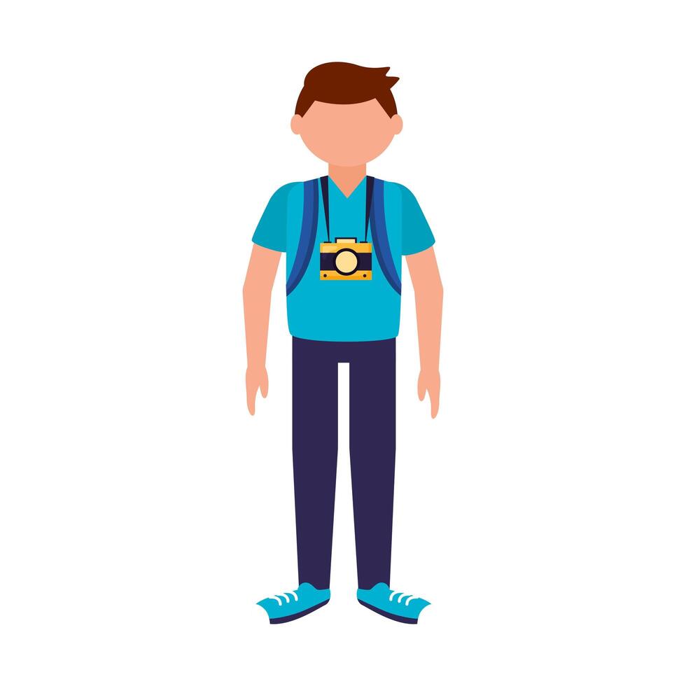 Avatar man with bag and camera vector design