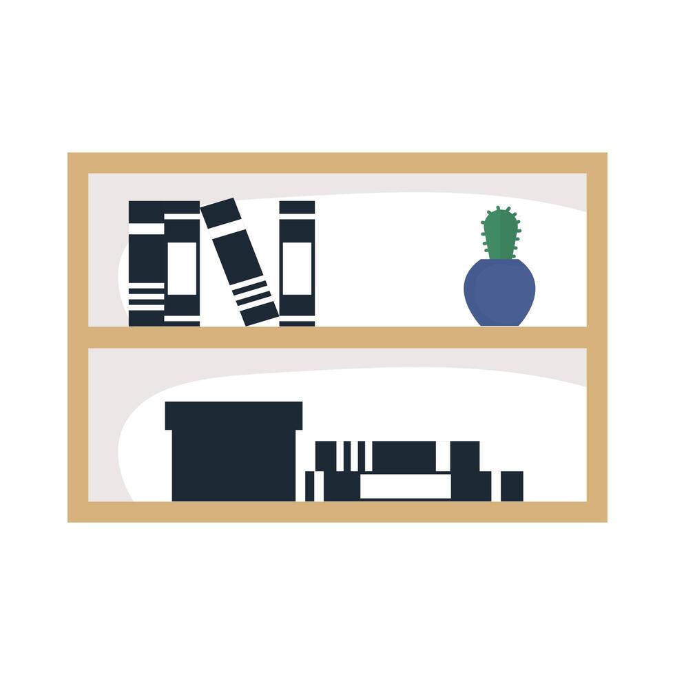 Isolated home furniture with books and cactus vector design