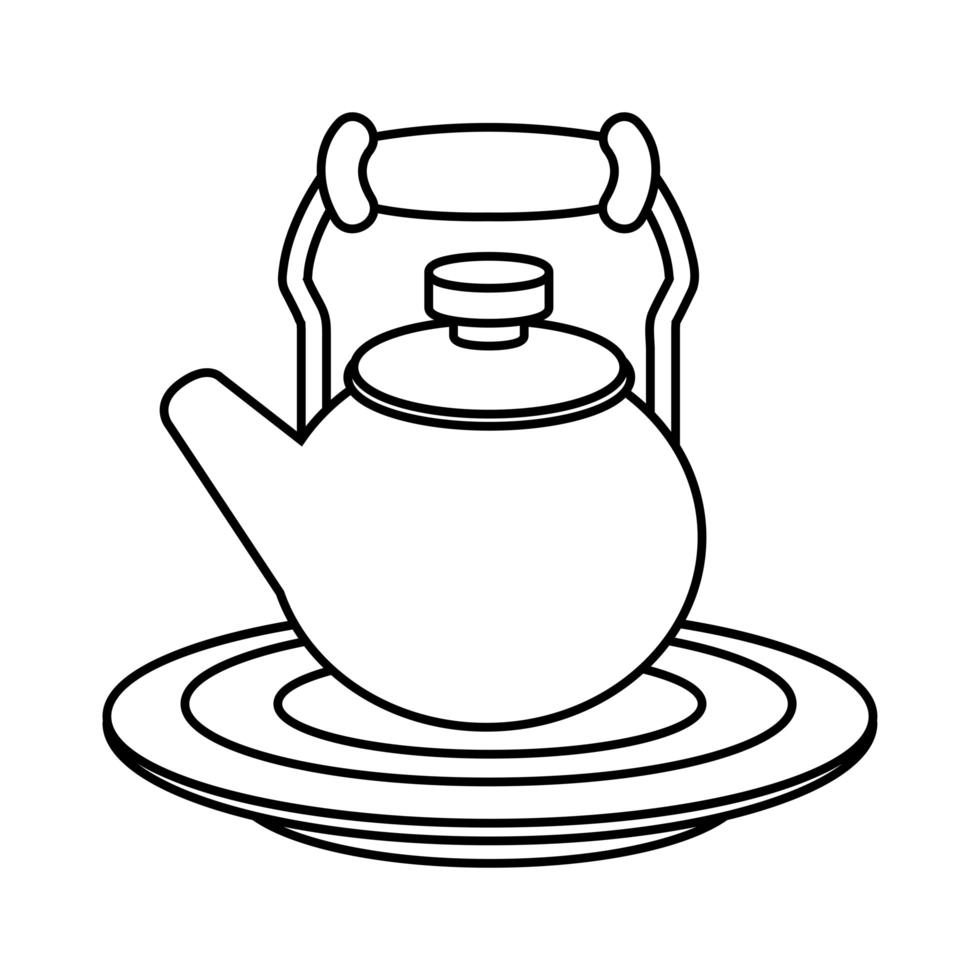 tea pot on plate line style icon vector design