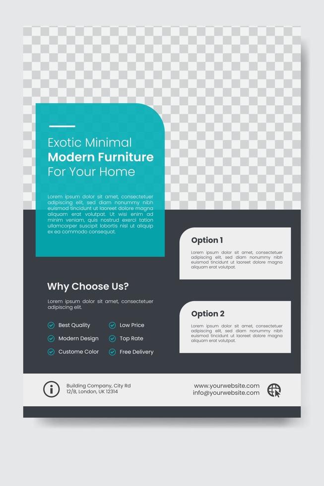 Minimal interior design furniture flyer template banner A4 size vector