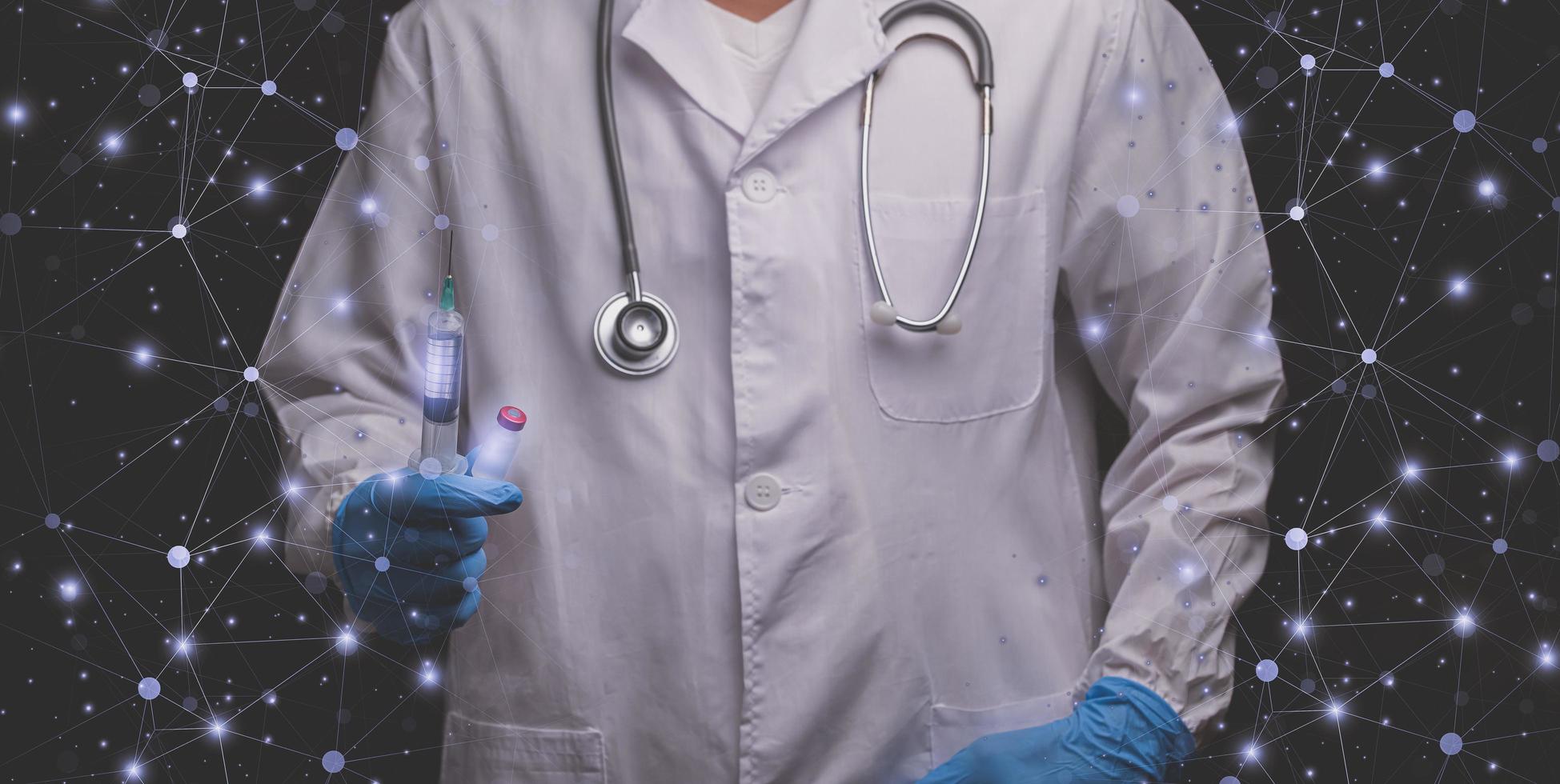 doctor held a bottle of vaccine medicine and a medical syringe 3D illustration photo