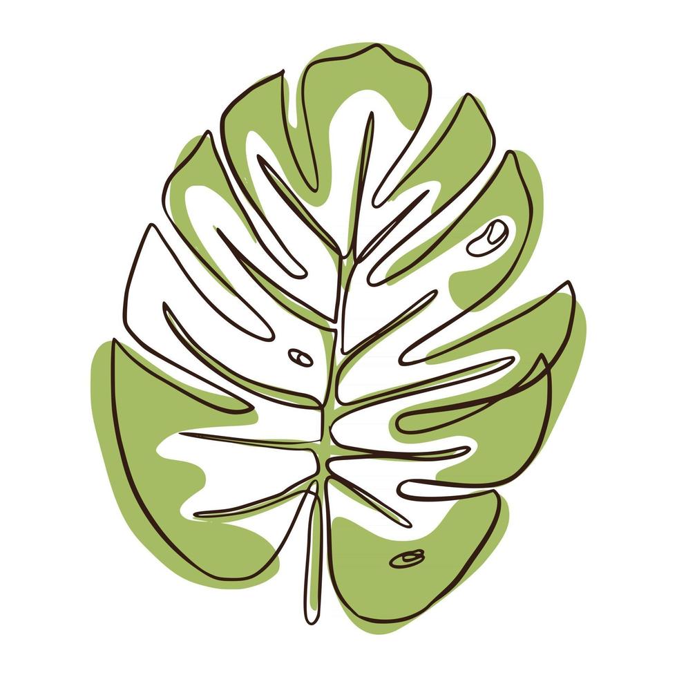 línea continua hoja de monstera vector