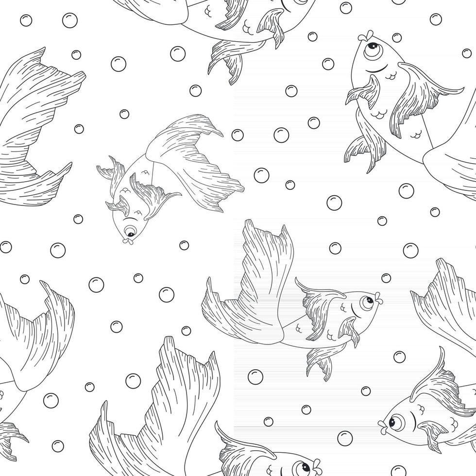 Engraving Goldfish Seamless Pattern vector