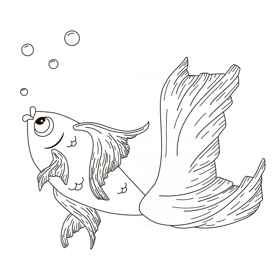 Line Art Gold Fish Engraving Illustration vector