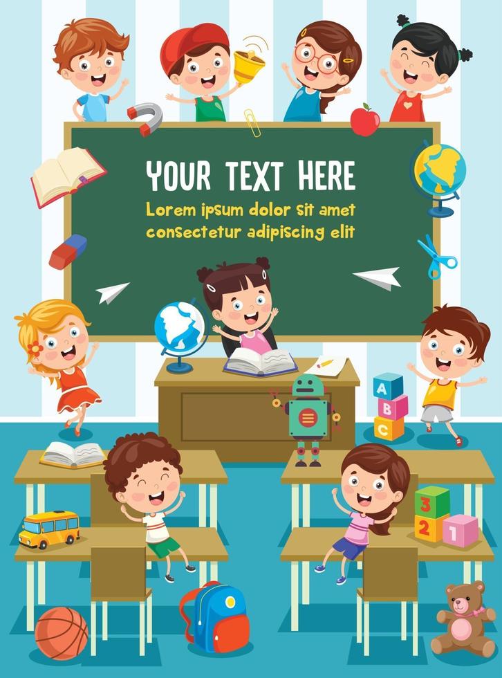 Little Children Studying And Playing At Preschool Classroom vector