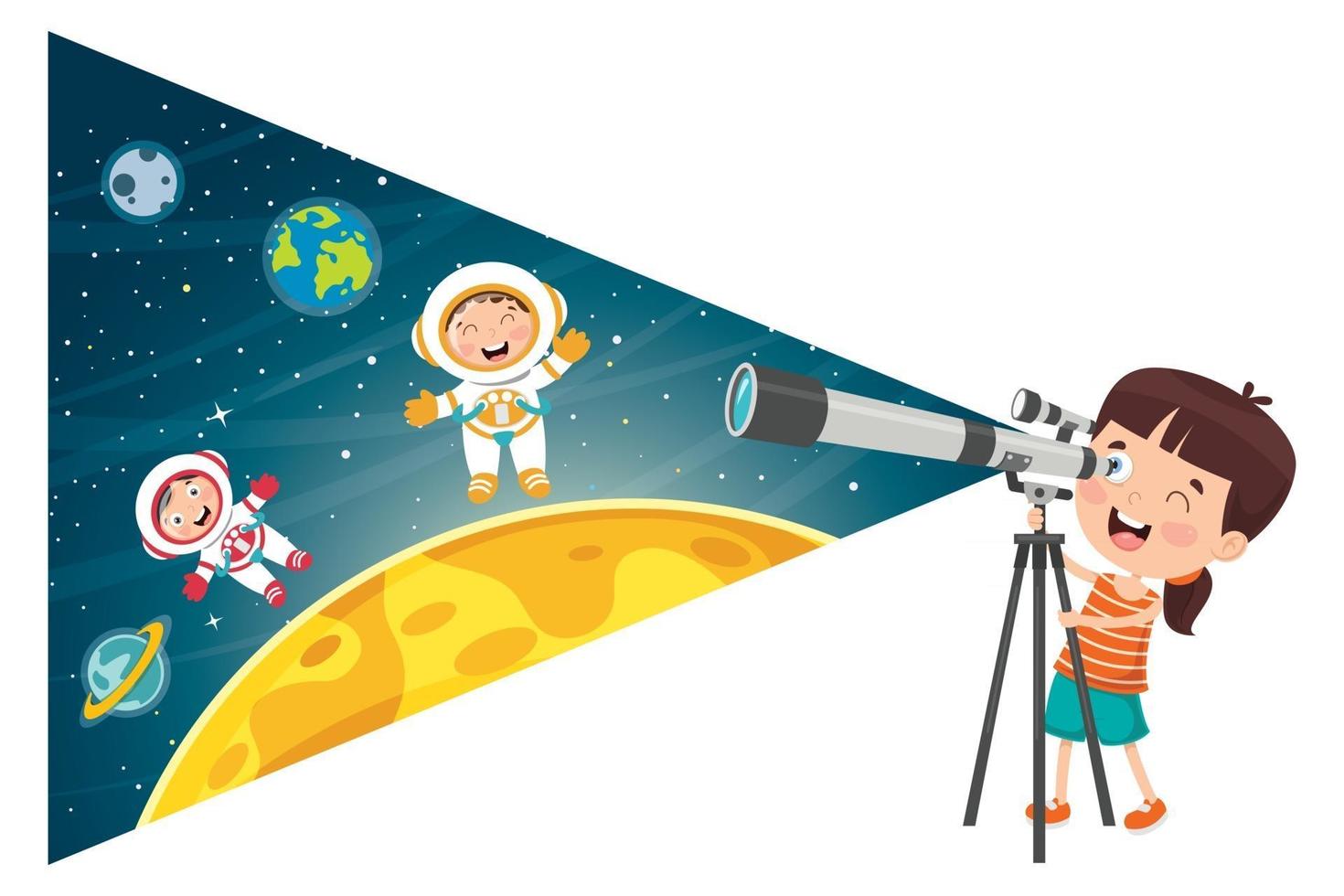 enfant utilisant un télescope pour la recherche astronomique 2737725 Art  vectoriel chez Vecteezy