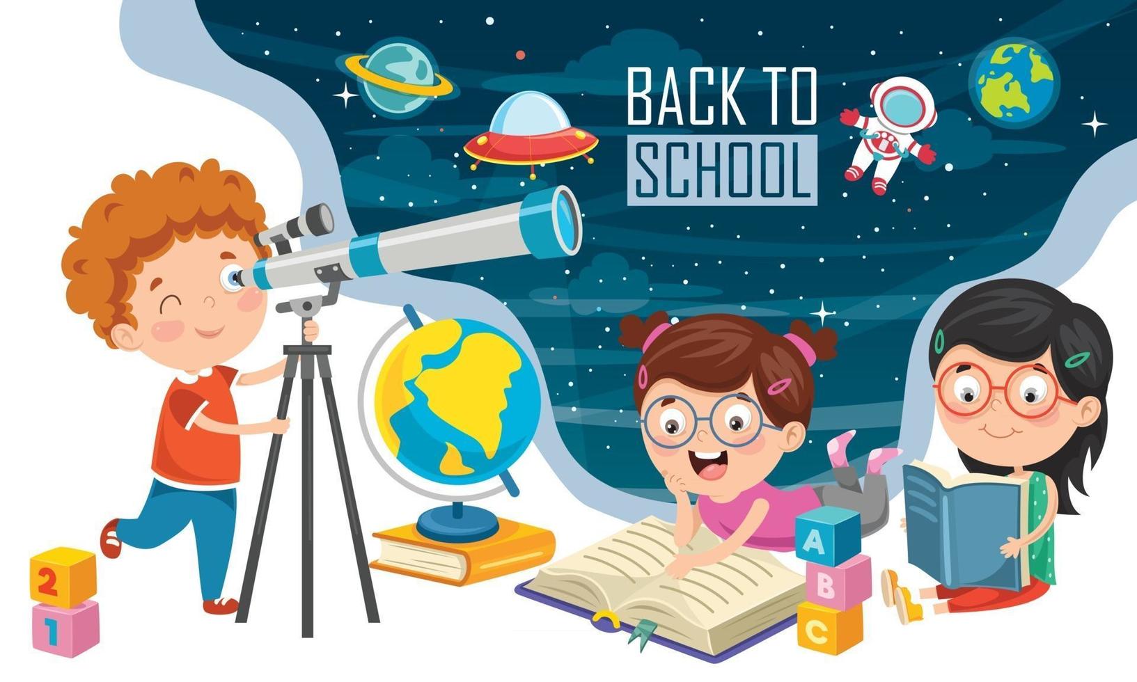 Kid Using Telescope For Astronomical Research vector