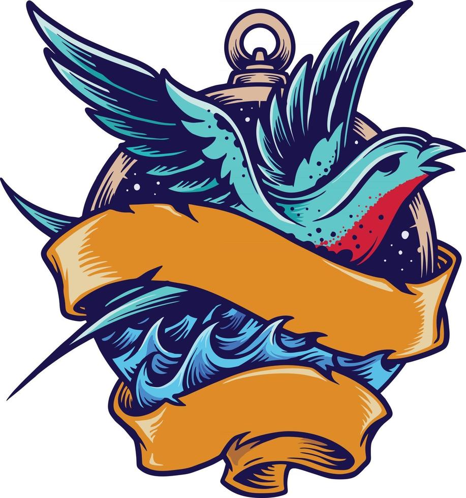 golondrina tailor vintage tattoo ilustraciones vector