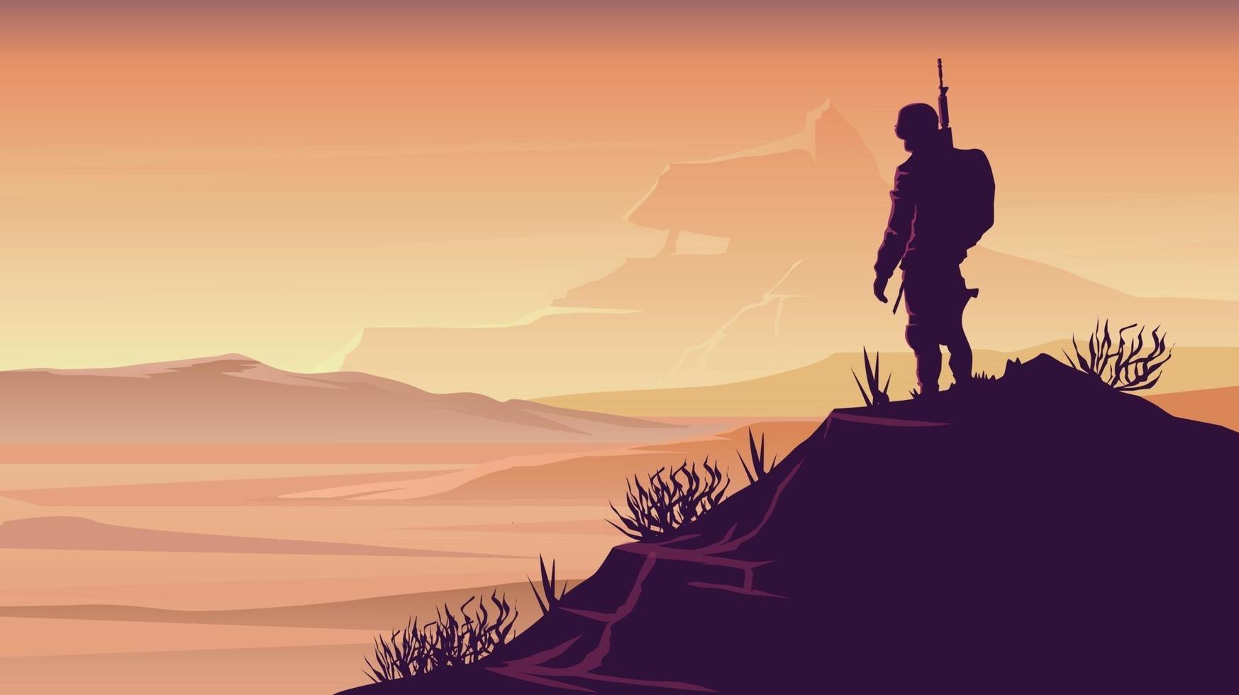 Wonder Solider Demolished World Landscape illustration vector