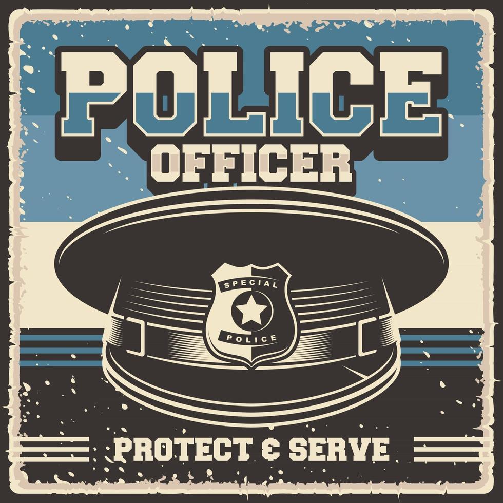 Ilustración vintage retro de gorra de oficial de policía apta para carteles o carteles de madera vector