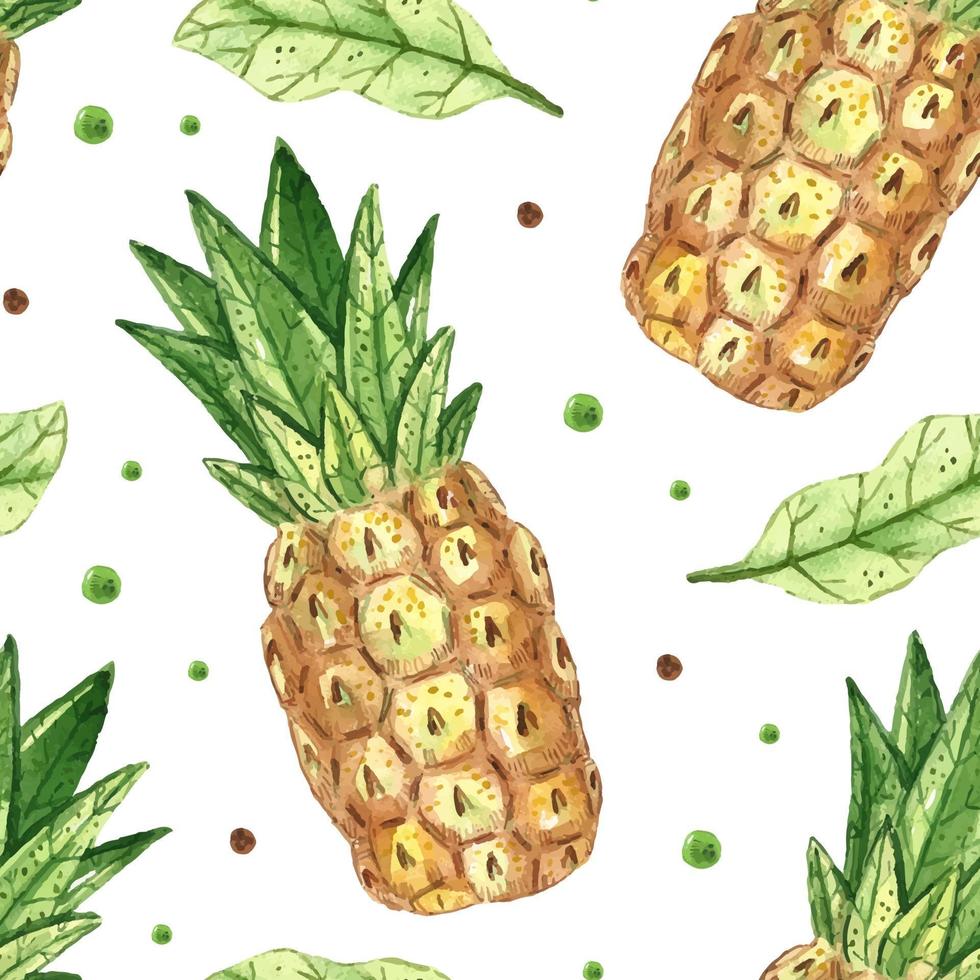 Pineapple watercolor seamless pattern texture. Tropical summer illustration packaging design wrapping paper easy to change background vector