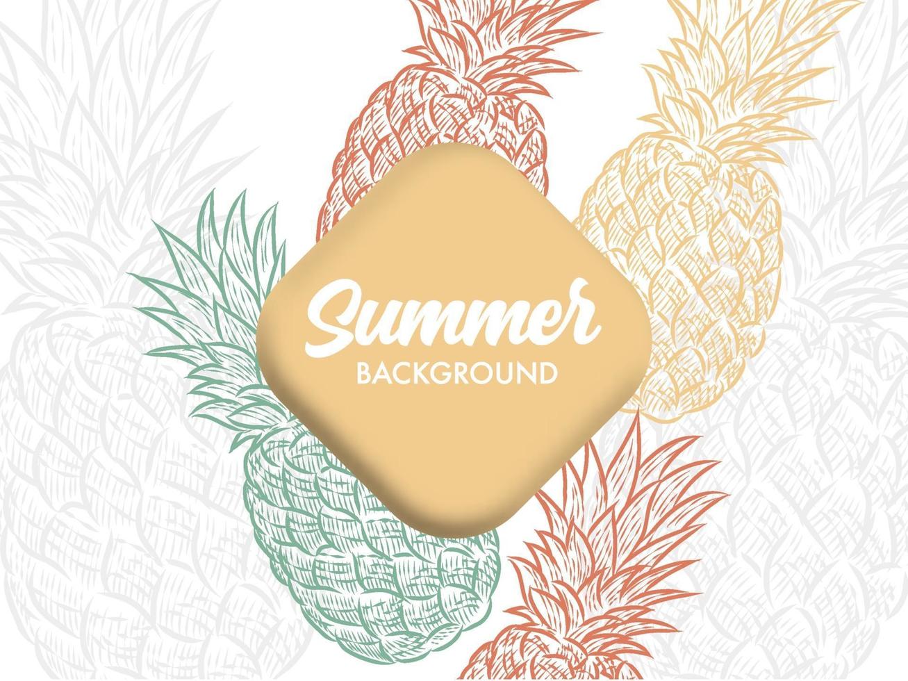 diseño de fondo de tema de verano con ilustraciones de piña vector