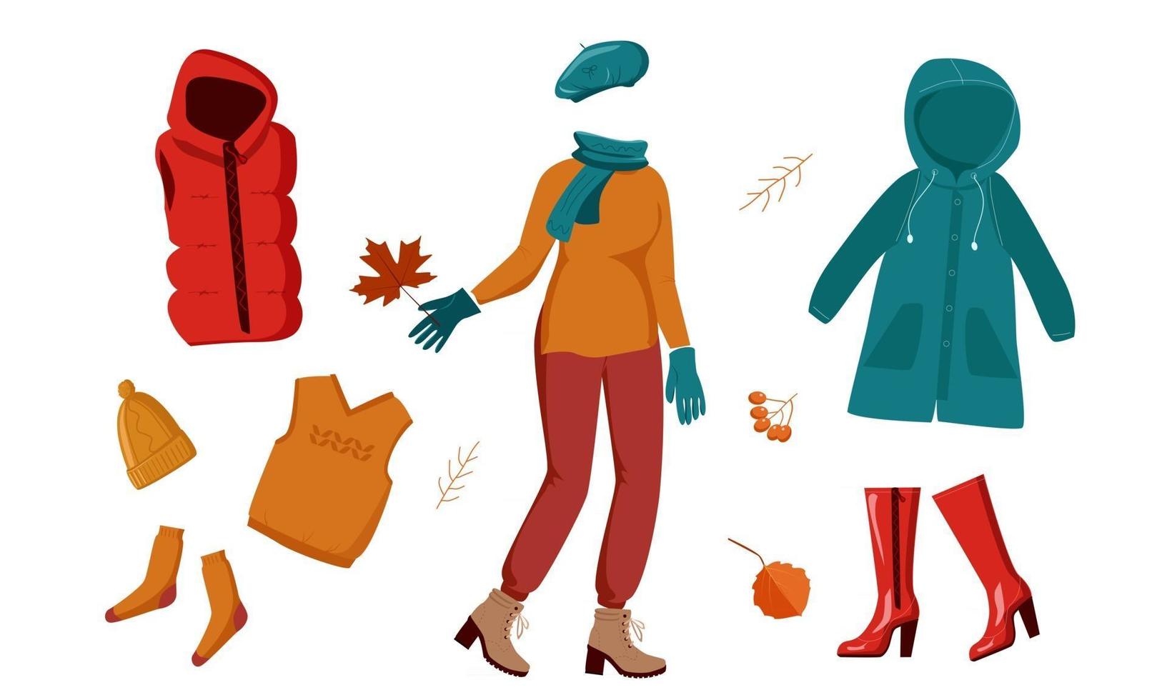 conjunto de ropa de moda de otoño vector