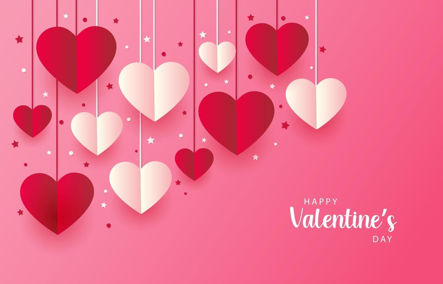 Beautiful pink Happy Valentine's Day Background with love hearts and lettering. Vector illustration