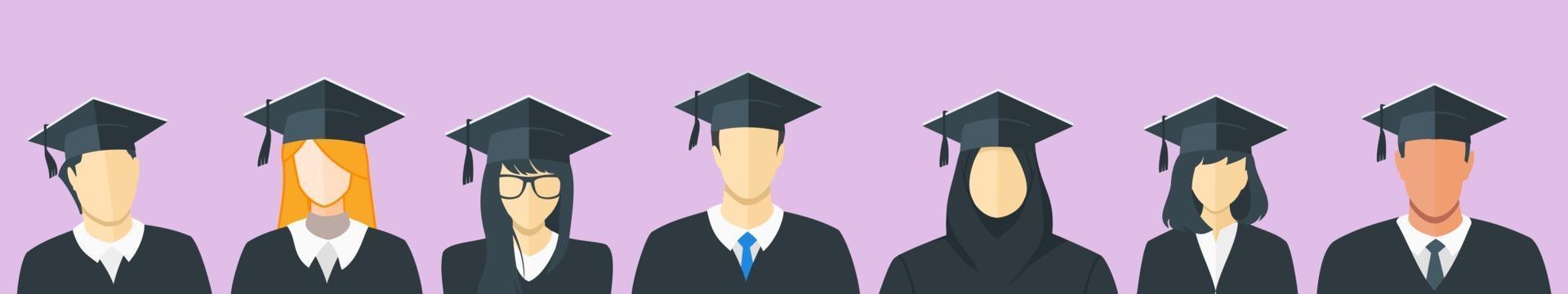 Multiethnic Students Graduation with Gown and Cap vector