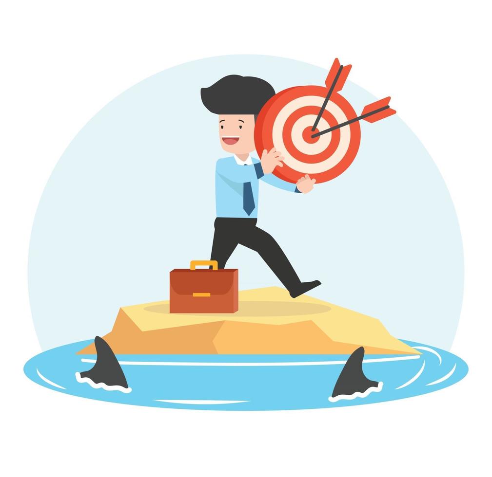 businessman holding target with arrow  with fin sharks vector