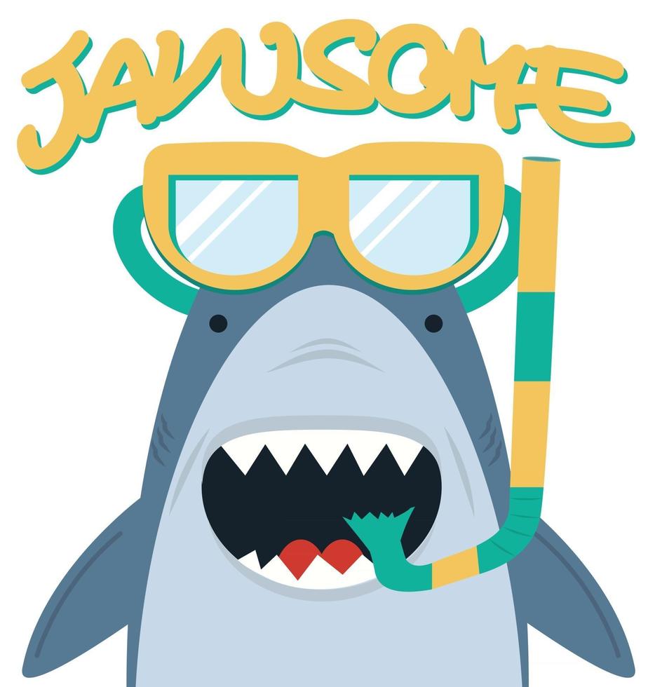 Cute White Shark  with diving equipment Jawsome vector