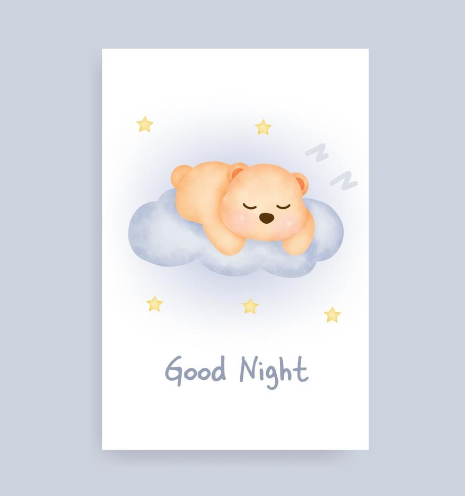 Baby shower card with cute teddy bear on the moon vector