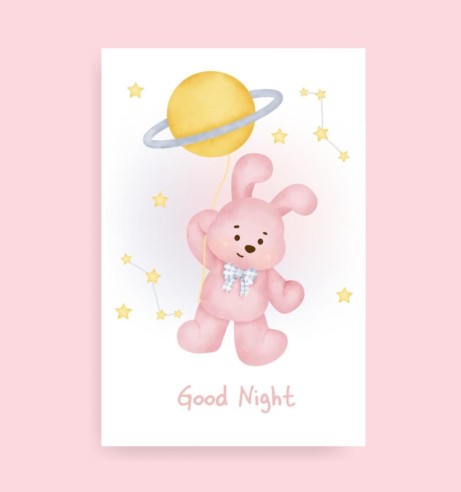 Baby shower card with cute rabbit on the moon vector