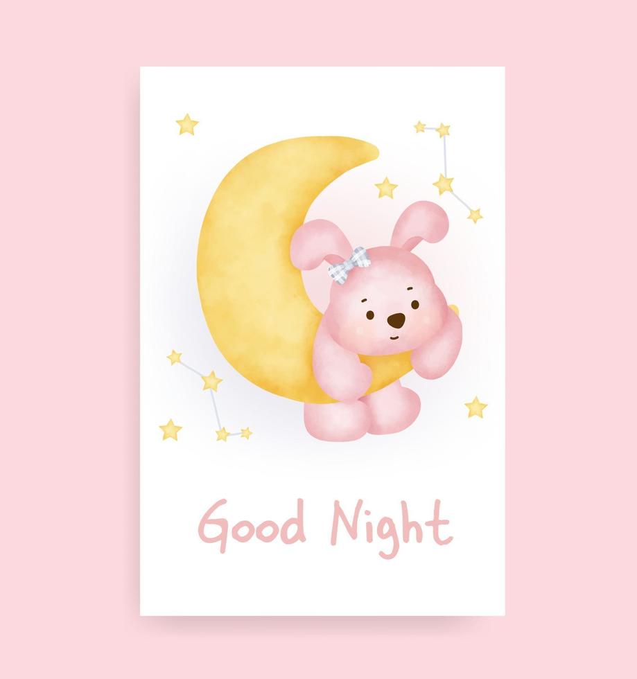Baby shower card with cute rabbit on the moon vector