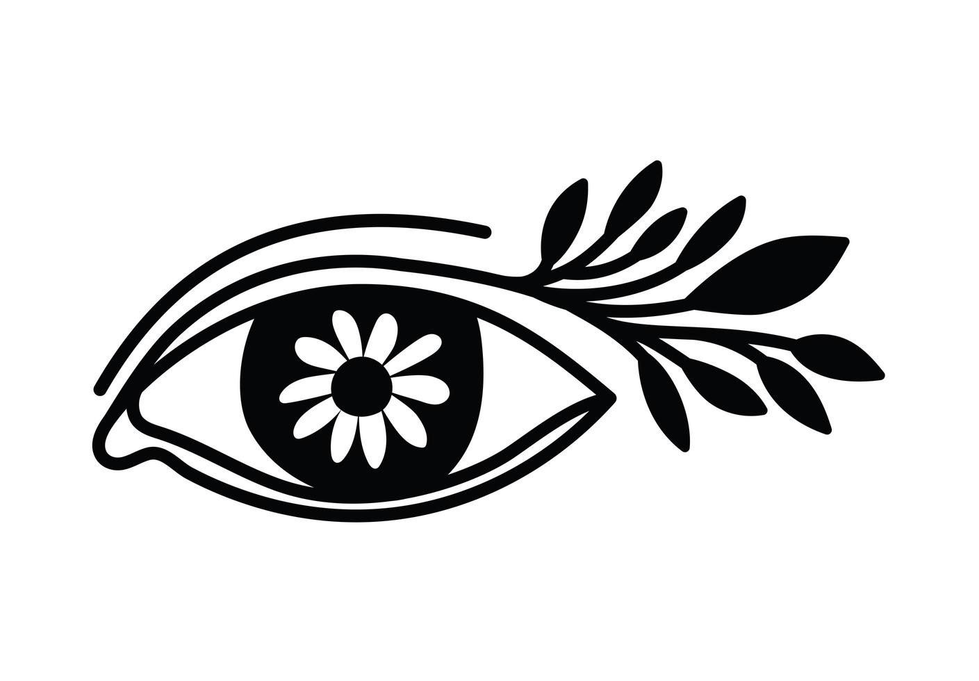 Tatuaje minimalista de un ojo con flores. vector