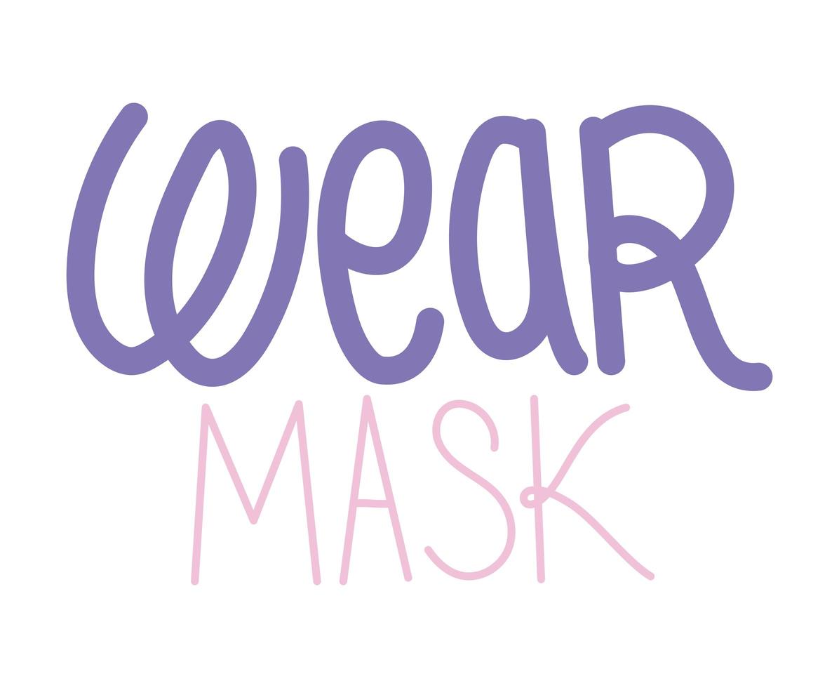 cute sticker about wear mask lettering vector
