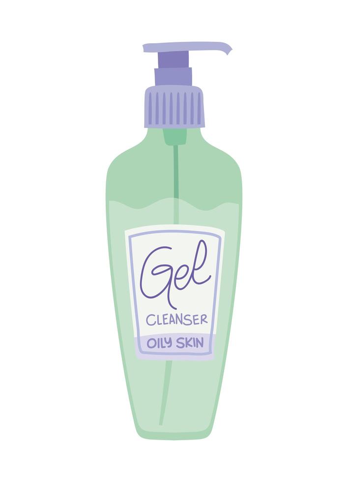 gel cleanser in a gree bottle with only skin lettering vector