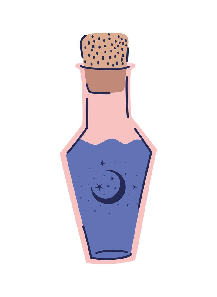 Botella rosa con una poción púrpura sobre un fondo blanco. vector