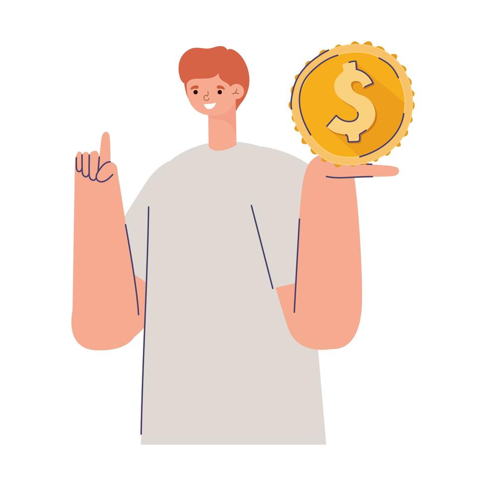 hombre con una moneda en la mano vector