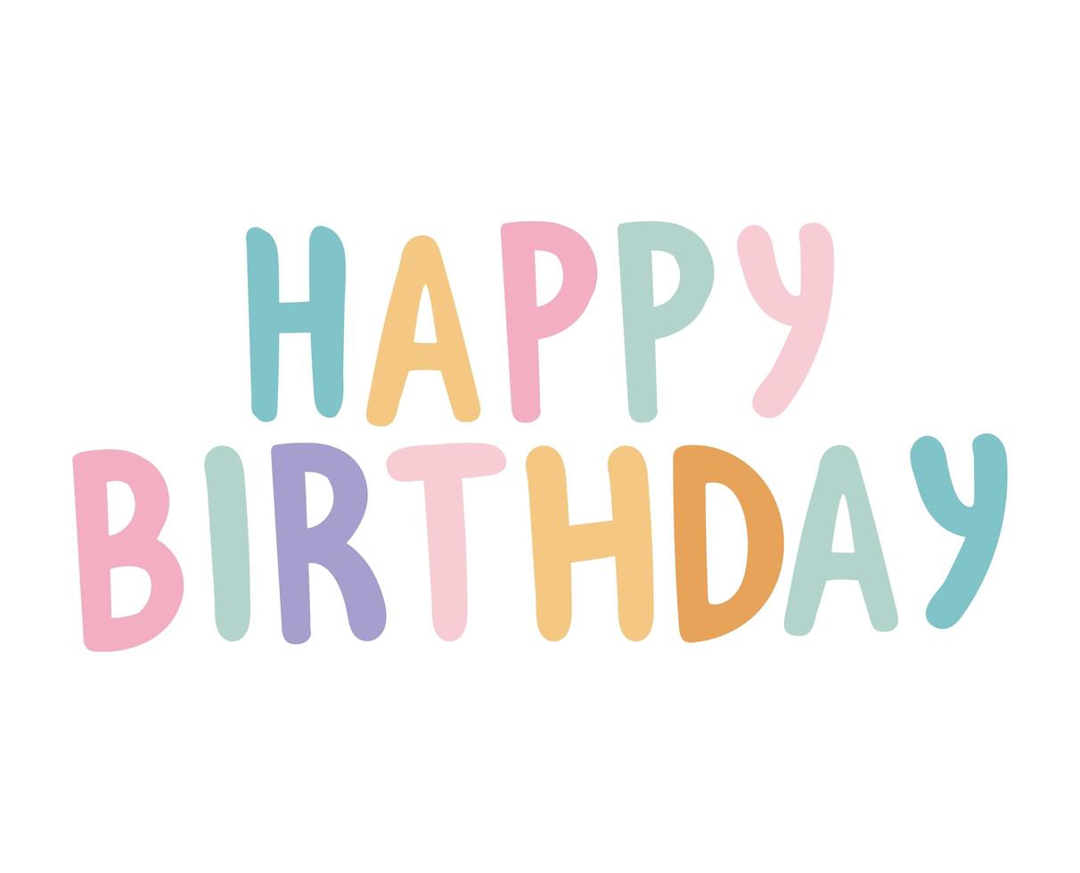 happy birthday lettering with different colors on a white background vector