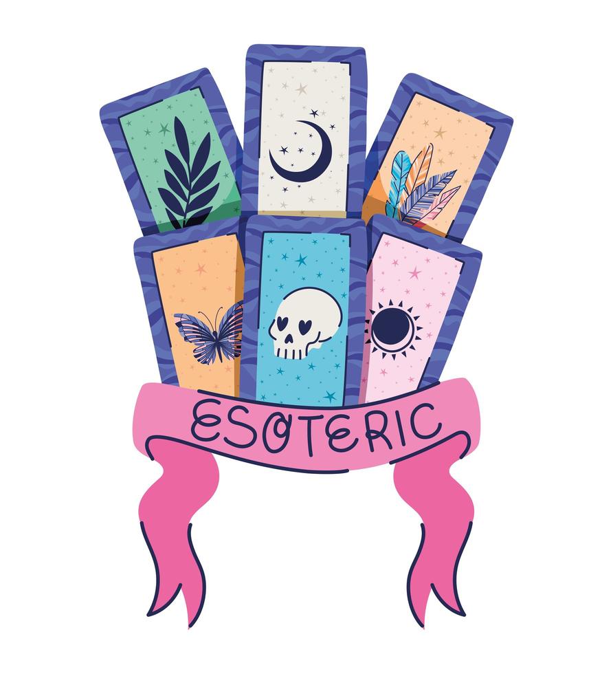 set of esoteric cards and esoteric lettering in a ribbon vector