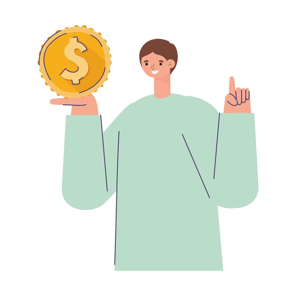 man with one coin in the hand on a white background vector