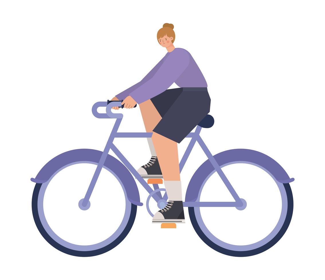 woman over a purple bycicle on a white background vector