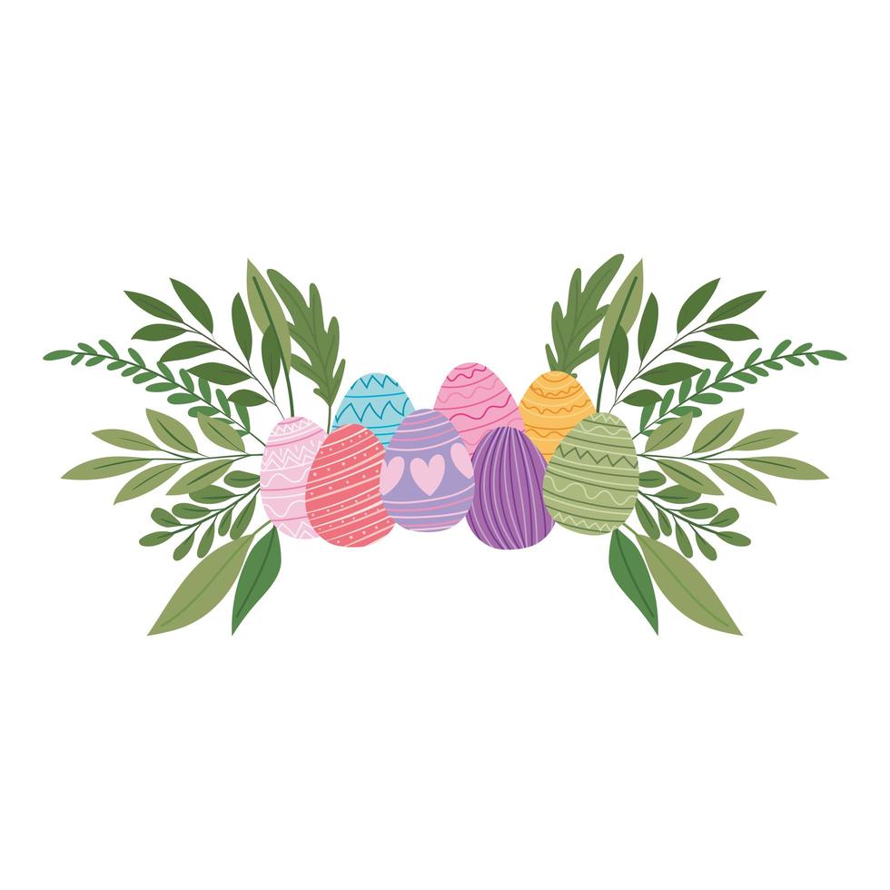 conjunto de huevos de pascua con plantas vector