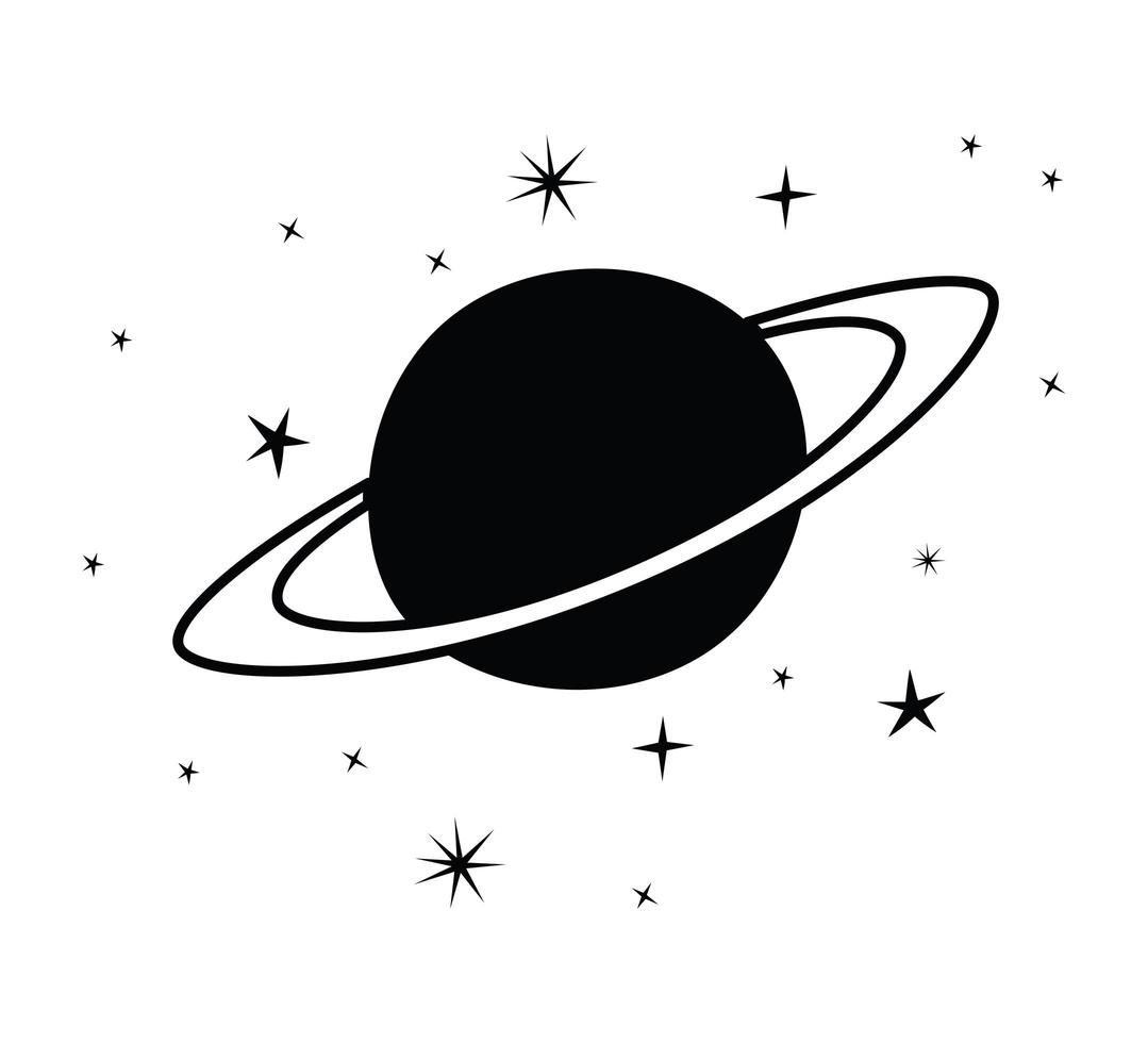 tatuaje minimalista de saturno y estrellas vector